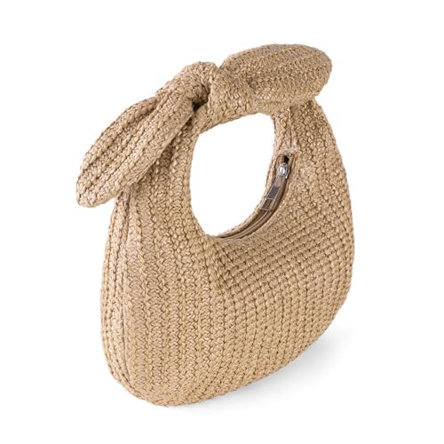 Image of Huralona Women Straw Woven Clutch Purse Pleated Handbag for Summer Beach Vacation Straw Shoulder Crossbody Bag