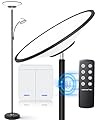 LEPOWER-TEC Floor Lamp for Living Room, Bright Standing Lamp with Wall Switch and Remote, 60 Lighting Effects Led Reading Lamp, Torchiere Floor Lamp for Bedroom, Office, Corner