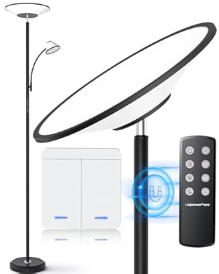 LEPOWER-TEC Floor Lamp for Living Room, Bright Standing Lamp with Wall Switch and Remote, 60 Lighting Effects Led Reading Lamp, Torchiere Floor Lamp for Bedroom, Office, Corner