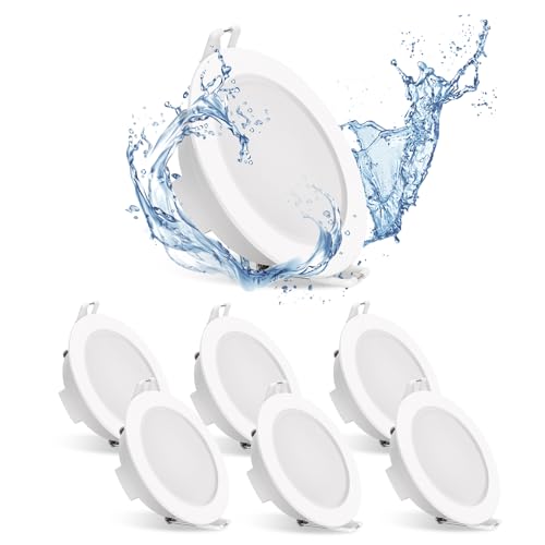 Aigostar 6 Pack Modern White 4.8W 560LM IP65 Waterproof LED Ceiling Spotlights 6500K Cool White 8.4cm x 8.4cm x 3.5cm Bathroom Kitchen Living Room Bedroom Office