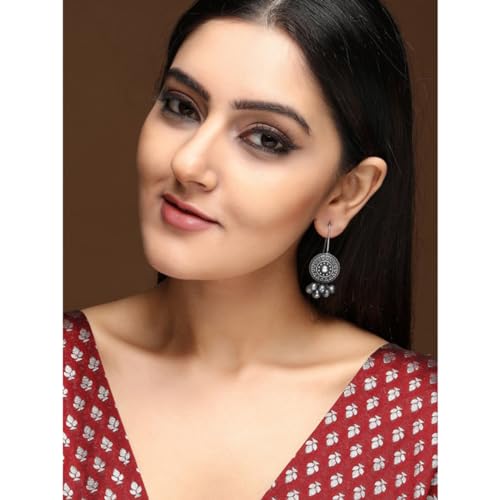 Image of Rubans Oxidised Drop Earrings Stylish Trendy Jewellery Gift for Women & Girls