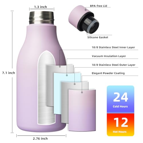 Image of BJPKPK Insulated Water Bottles, 12oz Stainless Steel Metal Water Bottle with Strap, BPA Free Leak Proof Jugs, Mugs, Flasks, Reusable Thermal Flasks for Sports & Travel, Dreamy Purple