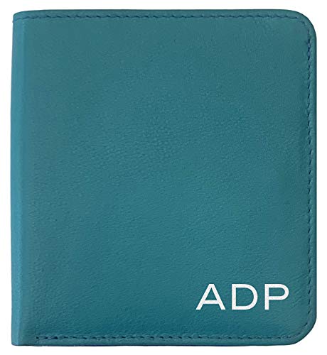 Personalized RFID Leather Womens Mini Wallet With Credit Card Holders and Coin Pocket - Teal/Cobalt Blue
