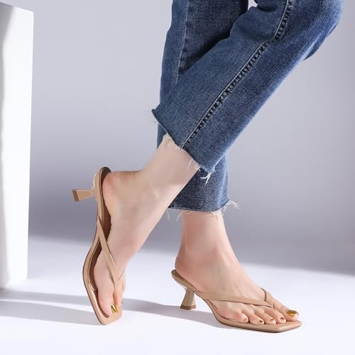 Image of Goderci Kitten Flip Flop Thong Low Heels for Women Square Open Toe Slip On Heeled Sandals