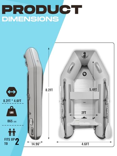 BEYOND MARINA 8.2ft Inflatable Dinghy - 2 Person Inflatable Boat for Adults 5 HP Heavy Duty Fishing Boat, Aluminum Floor, Aluminum Oars, USCG Approved