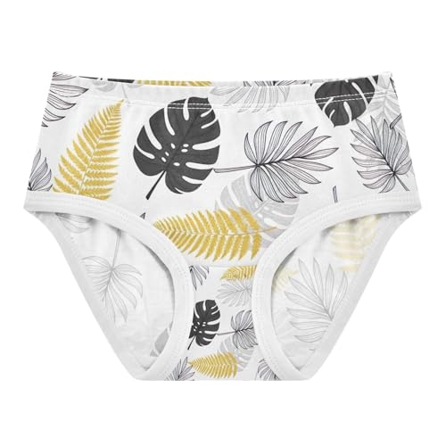 Toddler Girl Panties, Tropical Leaves Black Gray Gold Girls Cotton Underwear, 2–8 Years
