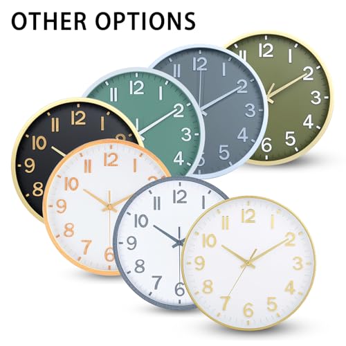 Image of HZDHCLH Wall Clocks Battery Operated,Wall Clock White Gold,8 inch Wall Clock Silent Non Ticking Modern 3D Numbers for Office Kitchen Classroom Bedroom Living Room Decor