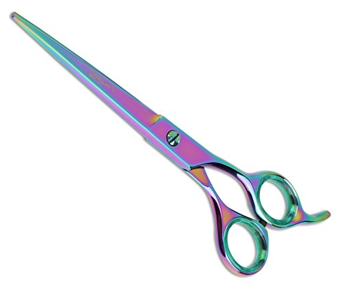 Dog Hair Scissors for Grooming - 7.5 Inch Straight Rainbow - Beautiful, Comfortable, Ergonomic, Professional, Durable, Sharp - Cutting Sheers
