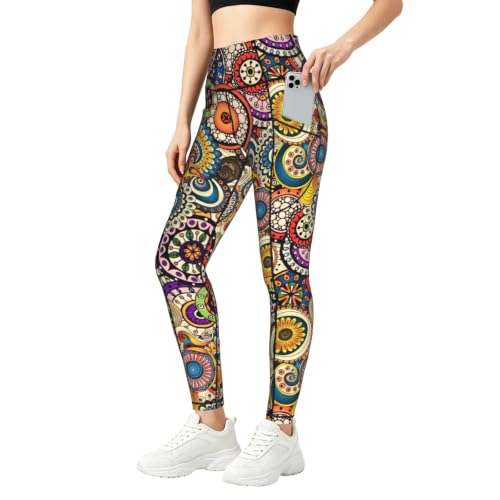 Pantalones de yoga para mujer elásticos impresos con bolsillos laterales deportivos