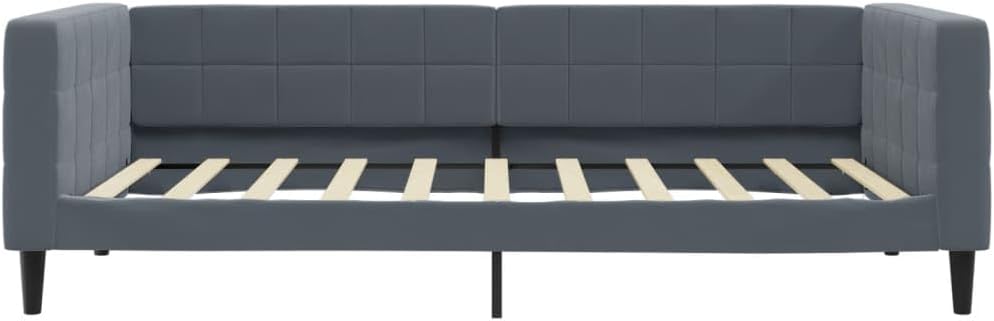Day Bed Without Mattress Dark Gray Velvet 39.4"x74.8" Sturdy Metal Frame Platform Foundation Slatted Bed Frame Heavy-Duty Nonslip Furniture for Bedroom Modern Minimalist