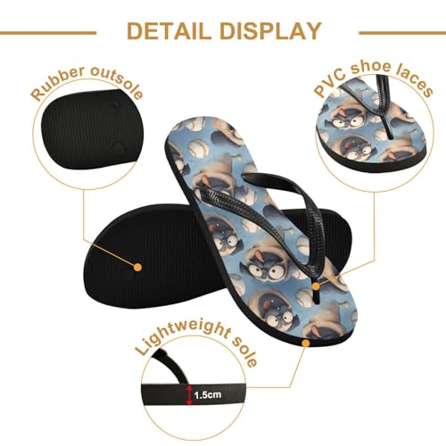 Flip Flop Sandals Baseball Pug Print for Women Men Beach Outdoor XS3
