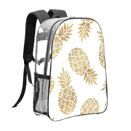 Sac à dos transparent école et travail grand format léger imprimé ananas doré - 3