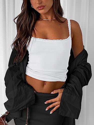 Sleeveless Camisole Tank Tops for Women Y2K Spaghetti Strap Lace Trim Slim Fit Basic Cami Shirts4