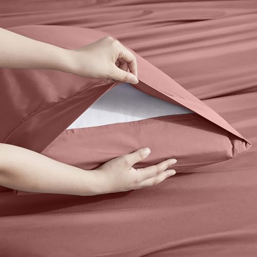 Image of Nestl Extra Deep Cal King Sheet Set - 6 Piece Breathable & Cooling Sheets - Hotel Luxury Bedding Set w /18-24 Inch Deep Pockets - Easy & Secure Fit - Super Soft, Wrinkle Free & Comfy - Pink Clay