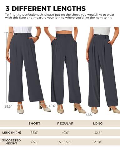 Buauty Women Straight Wide Leg Dress Pants for Women High Waist Office Business Casual Trousers Pants with Pockets 2025 Dark Gray2