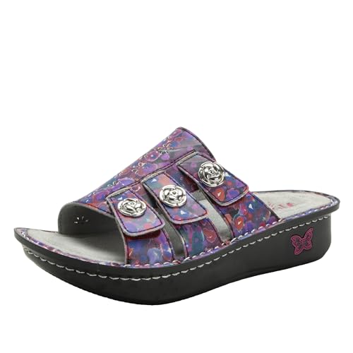 Alegria Womens Julee Triple Adjustable Leather Low Platform Slide Sandal