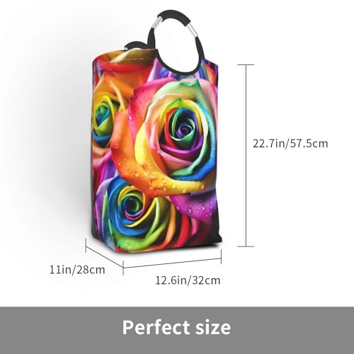Panier à linge pliable rose arc-en-ciel autonome avec poignées
