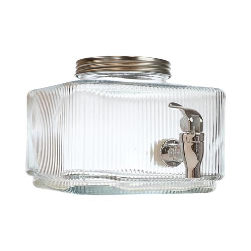 HOME DECO FACTORY - KV7436 - Distributeur de Boisson 3L Design Strié Élégant - Idéal pour Apéritifs et Cocktails - avec Large Bouchon pour Glaçons et...