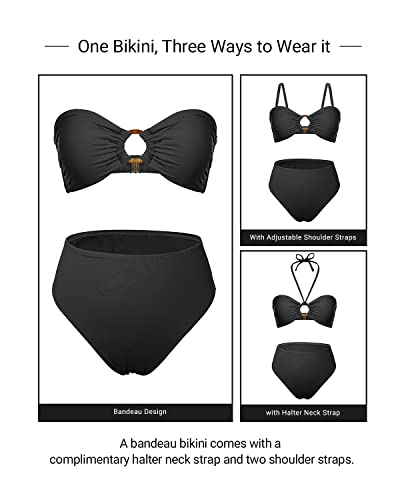 Holipick Women's Bandeau Bikini Set High Waisted Bathing Suits O Ring Halter Bikini Tops Two Piece Swimsuit2