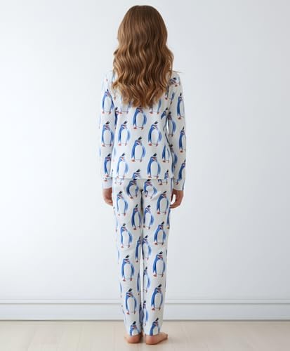 Image of ANTHRILO Penguin Print Girls Long Sleeve Pyjama Set - White | 8-9 Years
