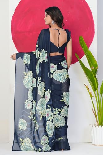 Image of MIRCHI FASHION Women Saree Floral Printed Chiffon | Breathable Lightweight Summer Sari for Office and Daily Use with Unstitched Blouse (Available in 20 Styles)