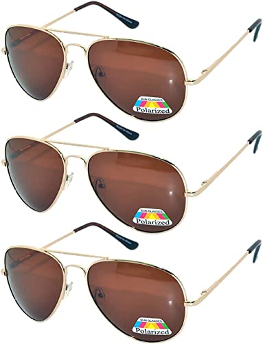 Set of 3 Classic Aviator Style Sunglasses Gold Metal Frame