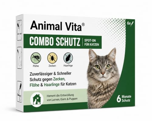 Animal Vita® Combo Spot On für Katzen [6X Pipetten für bis zu 6 Monate Schutz] wehrt Zecken und Flöhe ab, einfache Anwendung, zecken Repellent