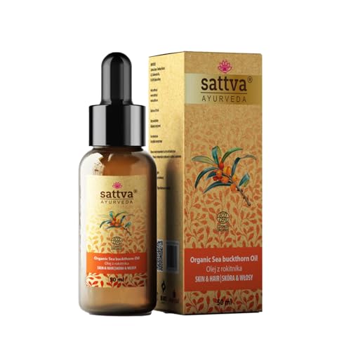 Sattva Ayurveda Huile d'argousier bio pressée à froid - ECOCERT COSMOS ORGANIC - Soin intensif pour peaux très sèches et sensibles - Visage, corps, cheveux...