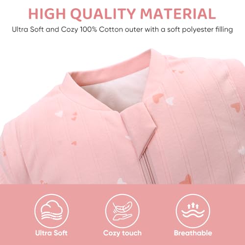 Image of Baby Sleep Sack, TOG 2.5 Winter Wearable Blanket, Removable Long Sleeves Baby Sleeping Bag for Infants and Toddlers, Super Soft Warm Comfortable Sleeping Sack, Pink Heart, 6-18M