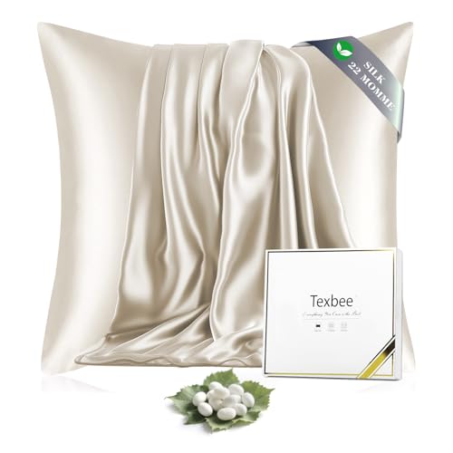Texbee Seidenkissenbezug 80x80cm für Haar und Haut Beide Seiten Natürliche Kissenbezug Seide mit verstecktem Reißverschluss Weiche Atmungsaktive Glatte 1PCS-Beige