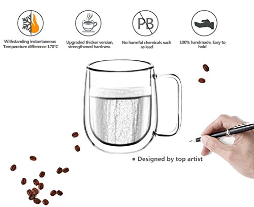 Huada Double Wall Insulated Borosilicate Glass Mugs Modern Espresso Cups, 10-Ounce, Set Of 2 #TOP4