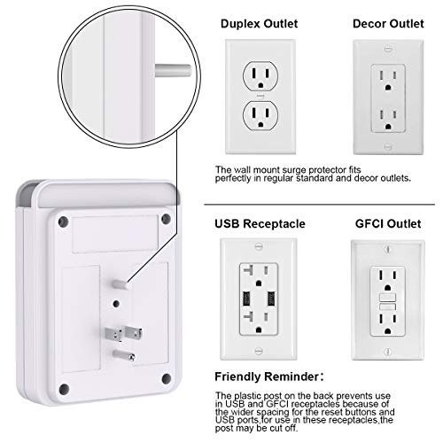 POWRUI Multi Wall Outlet Adapter Surge Protector 1680 Joules with 4-USB Ports Wall Charger, Wall Mount Charging Center 3 Outlet Wall Mount Adapter for Home, School, Office, ETL Certified - Thumbnail 4