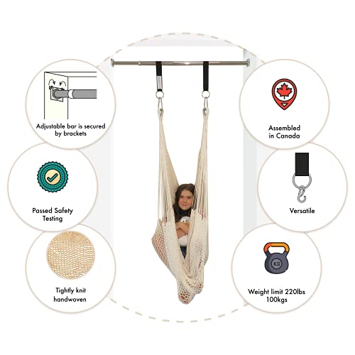 DreamGYM Doorway Hammock Swing - Hammock Chair with Doorway Stand - Sensory Swing for Adults and Children - Soft Ivory