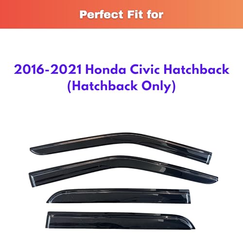 Image of KPY Rain Guards Fit for 2016-2021 Honda Civic Hatchback, Out-Channel Window Visors Vent Wind Deflectors 4PC, Car Accessories for 16-21 Civic (Hatchback Only)