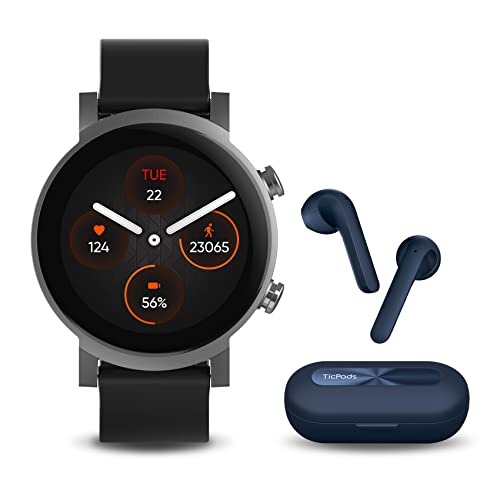 Ticwatch E3 Smartwatch Wear OS Plus TicPods 2 Pro Plus True Wireless Earbuds Navy, Ticwatch E3 Smart Watch for Women Men Fitness Smartwatch with Heart Rate Monitor Sleep Tracker Blood Oxygen Monitor N