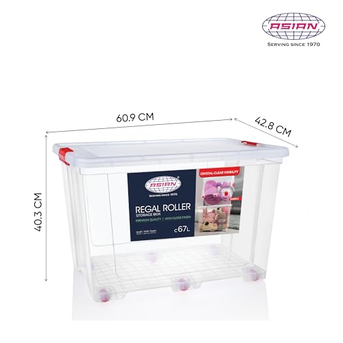 Image of Asian Plastowares - Regal Roller | 67 Ltr - Storage Box | Stackable Organizer for Clothes, Toys, Kitchen, Makeup & More | BPA-Free, Space-Saving Design | Multipurpose Boxes | Transparent