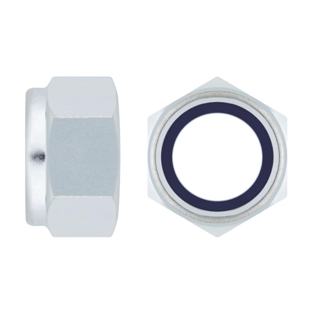 Index A Perfect Fixing Ecrou - Dz98520 [Din-985] Tuerca Autoblocante Din 985, Hexagonal, Con Arandela Interior De Nylon, Acero Zincado, Medida: M20, Caja De 25 Unidades