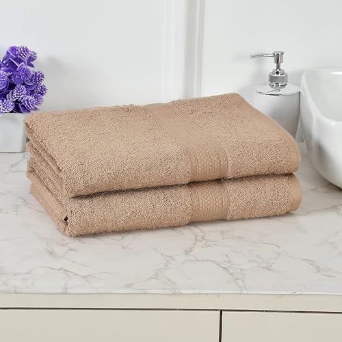 Image of FRESH FROM LOOM 500 GSM Premium Quick Dry Towels for Bath | 100% Pure Cotton | Skin Friendly for Men & Women | High Water Absorber Soft & Ultra-Hypoallergenic | (70 x 140 CM | British Tan) - 2pc