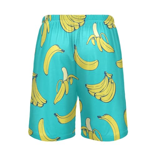 Eionryn Yellow Bananas Teal Blue Mens Pajama Shorts Men's Pajama Bottoms Soft Sleepwear S3