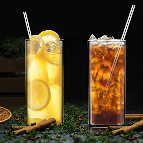 Xuwaidsgn 4 Pack Acrylic Square Drinking Glasses 12Oz Reusable Square Juice Cocktail Glasses With Steel Straw Unbreakable Square Shape Tumbler For Water, Beer, Mixed Drinks And Milk #TOP4