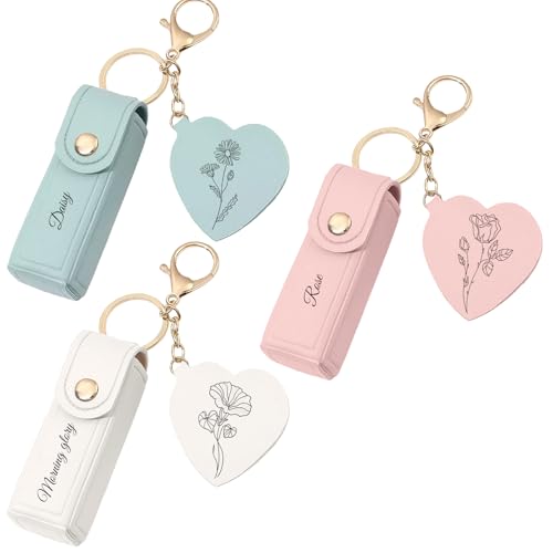 NYLGOXITK Customized engraved lipstick case keychain with mirror - Personalized mini lipstick travel case, compact makeup storage bag, a gift for ladies and girls