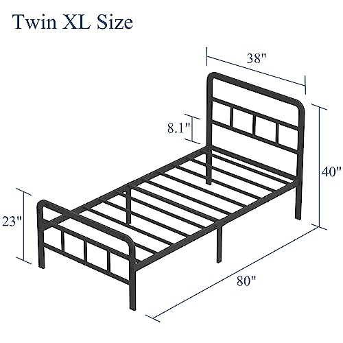 Image of Richwanone 14 inch Twin XL Bed Frame with Headboard and Footboard, Heavy Duty Metal Platform with Steel Slat Support, No Box Spring Needed, Easy Assembly, Black