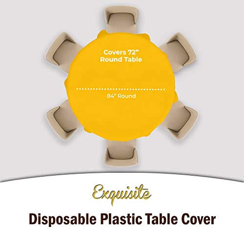 12-Pack Premium Plastic Tablecloth 84In. Round Table Cover - Yellow #TOP3