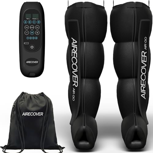 Airecover Presoterapia para Casa, Masajeador de Piernas Inalámbrico y Recargable para Circulación y Recuperación Muscular, 4 Cámaras, 30-250 mmHg, 4 Modos, Batería 3h (M)