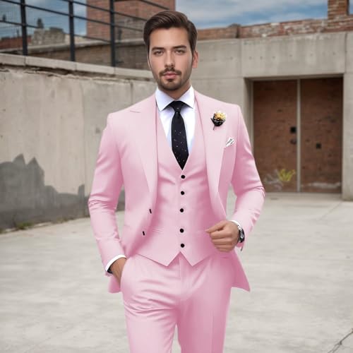 Mens Suit Slim Fit 3 Piece Blazer Vest Pants Set Peak Lapel Formal Business Wedding Prom Groom Suits4