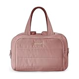 BAGSMART 旅行用トイレタリーバッグ、軽量で大きく開く女性用旅行バッグ、ふっくらとしたコスメティックメイクアップバッグオーガナイザー、ハンドル付き、アクセサリー、必需品、トイレタリー用