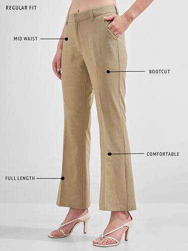 Image of Tokyo Talkies Women's Stretchable Bootcut Pants | High Rise Flared Trousers |Travel & Formal Wear|Workwear Trousers