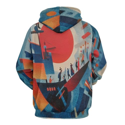 Sweat à capuche imprimé 3D bateau géométrique pull unisexe bleu pour couple - 3