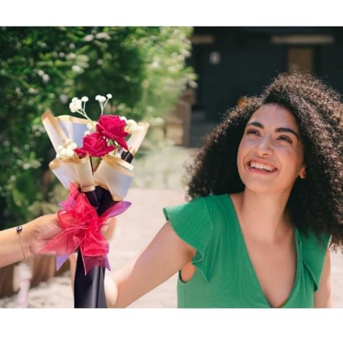 Image of SATYAM KRAFT 6 Pcs Artificial Flower Bouquet for Him Her Girlfriend Boyfriend Wife Husband | Romantic Decor for Anniversary, Wedding, Birthday, Home Decor (Rose Bouquet)