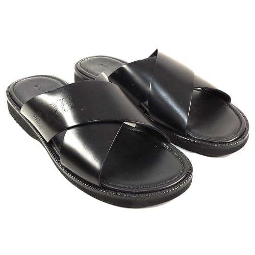 Principe Di Bologna Men's Leather Cross-Strap Slide Sandals, Black, Size 43 EU3